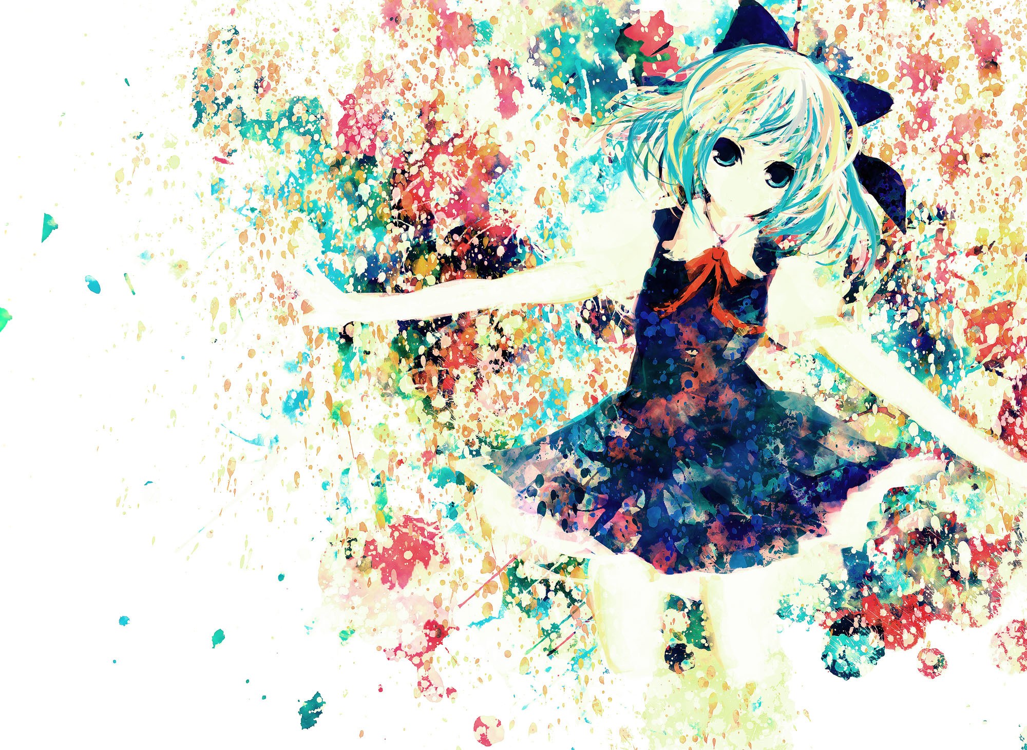 anime girl with paint splatters