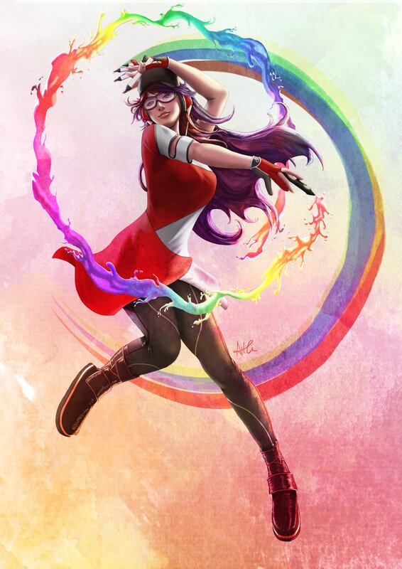Anime Girl with Paint Swirl