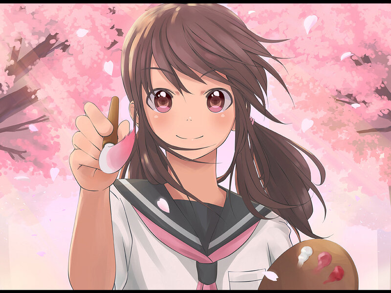anime girl with paintbrush