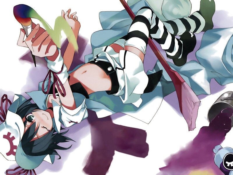 anime girl with paintbrush