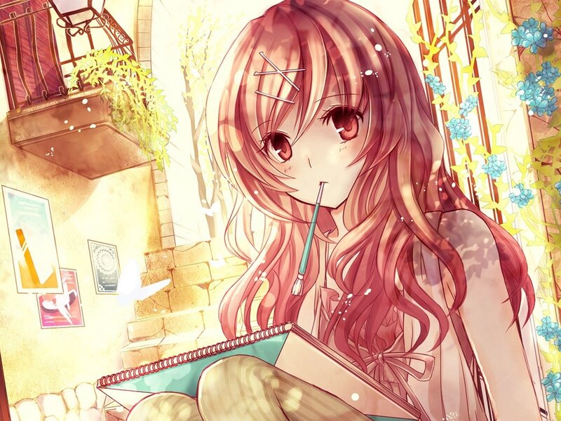 Anime girl with paintbrush