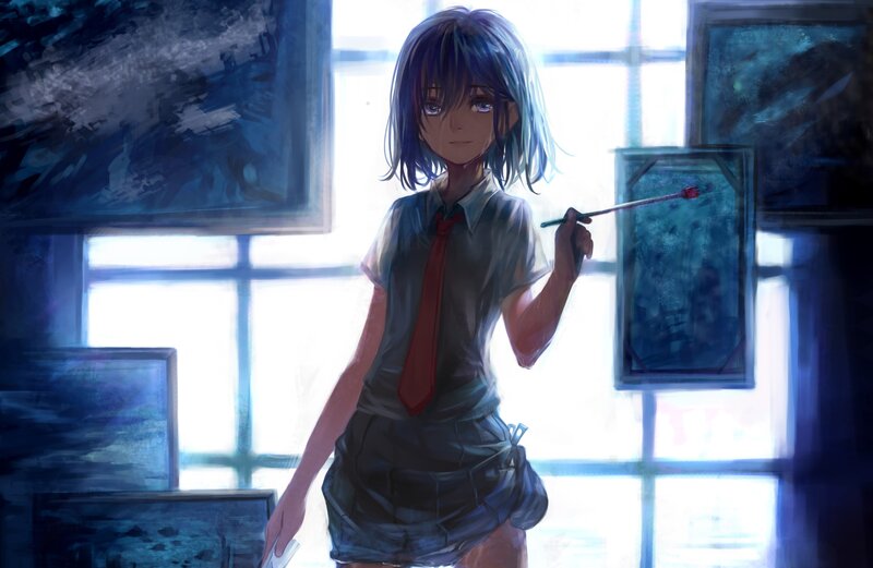 anime girl with paintbrush
