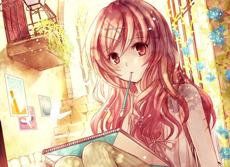 Anime girl with paintbrush