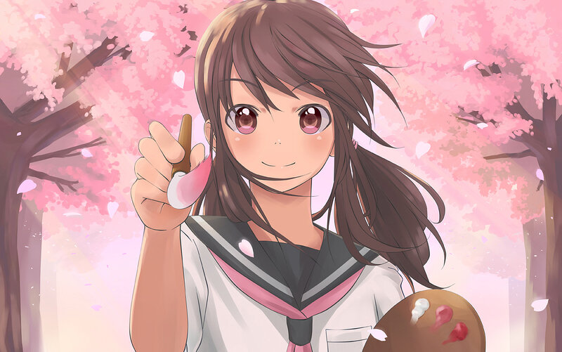 anime girl with paintbrush