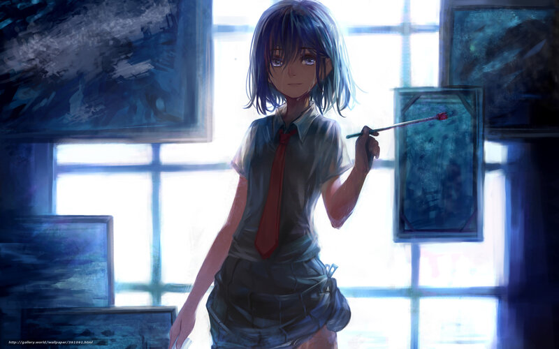 Anime Girl with Paintbrush — Blue, Calm