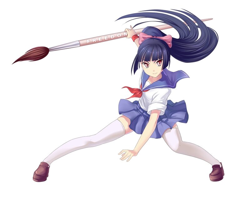 Anime Girl with Paintbrush — Blue, Dynamic