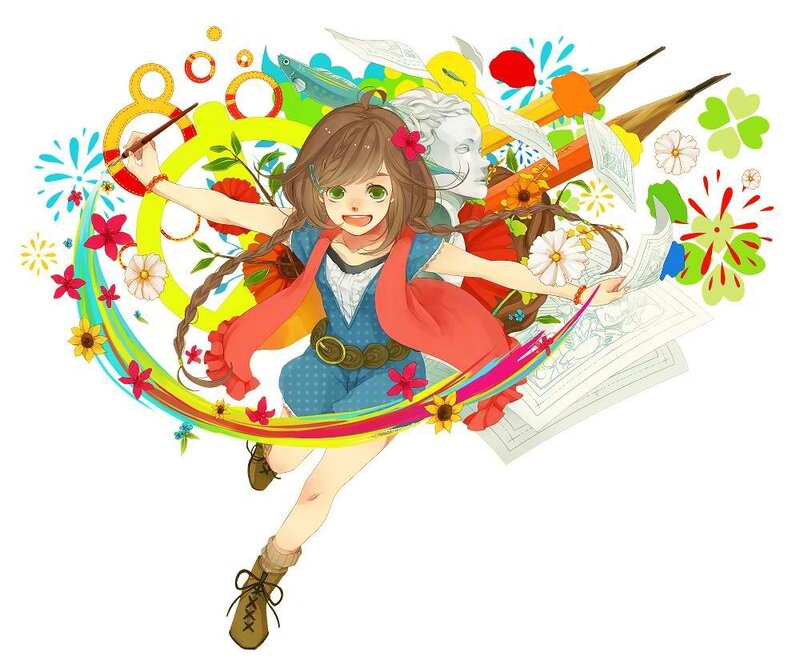 Anime Girl with Paintbrush — Blue