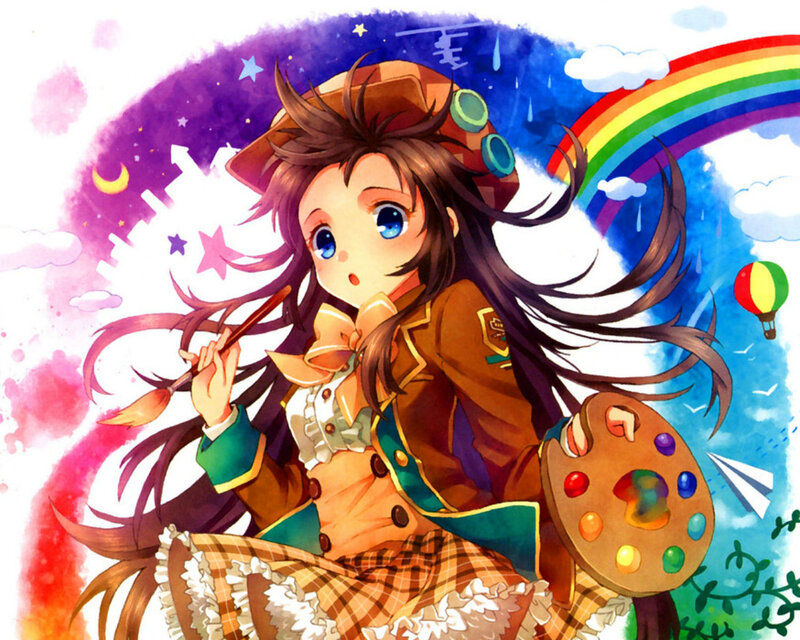 Anime Girl with Paintbrush — Brown