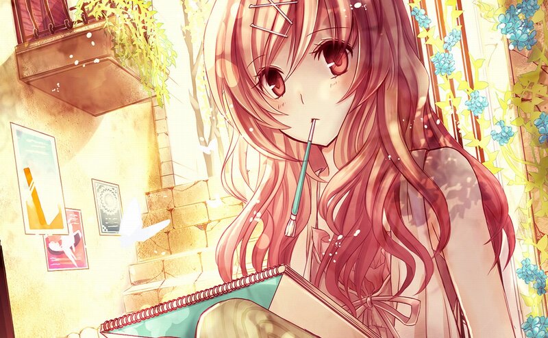 Anime Girl with Paintbrush — Pink