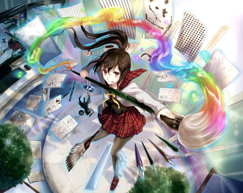 Anime Girl with Paintbrush — Red