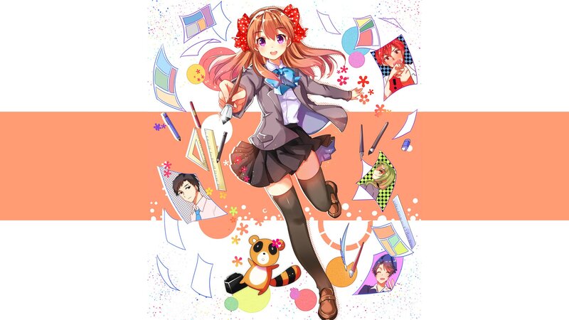 Anime Girl with Paintbrush — White, Playful, Digital Art