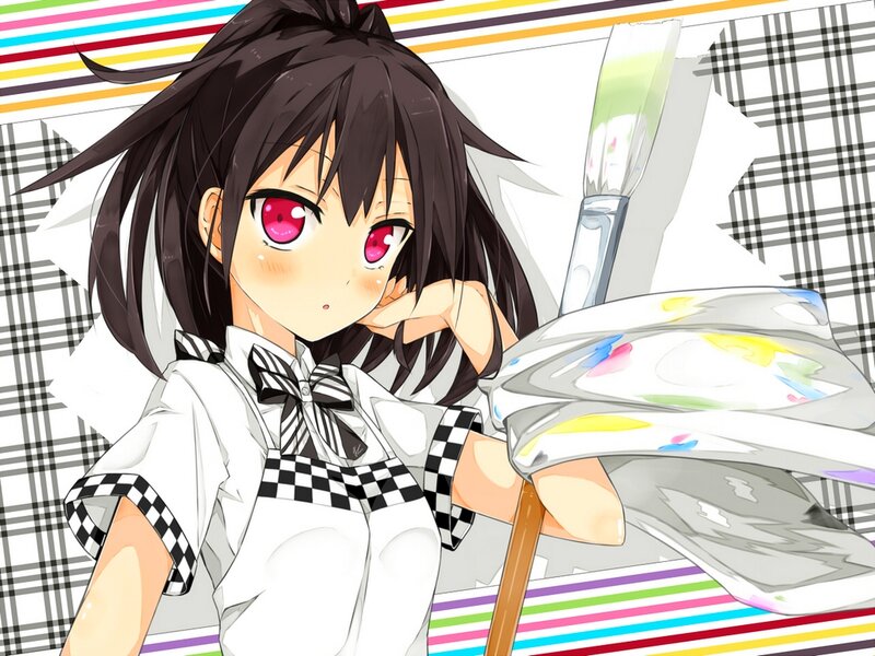 Anime Girl with Paintbrush — White