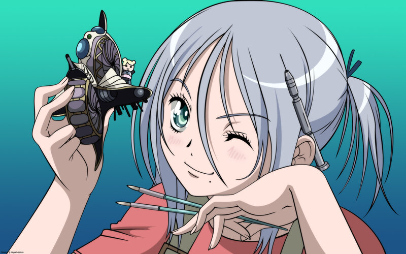 anime girl with paintbrushes