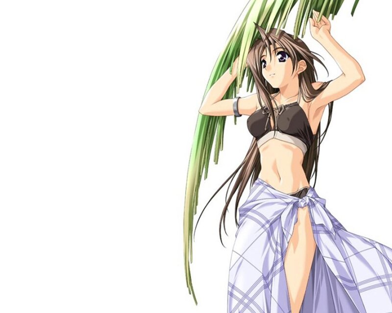 anime girl with palm leaves