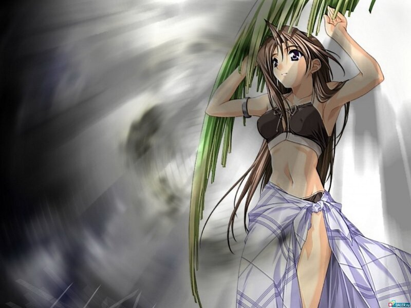 anime girl with palm leaves