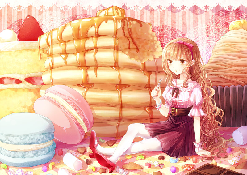 Anime Girl with Pancakes — Pink