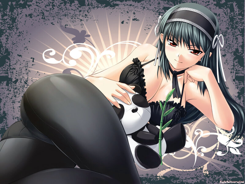 anime girl with panda plush