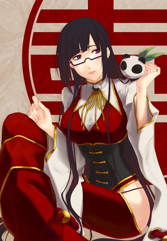 Anime Girl with Panda — Red, Calm