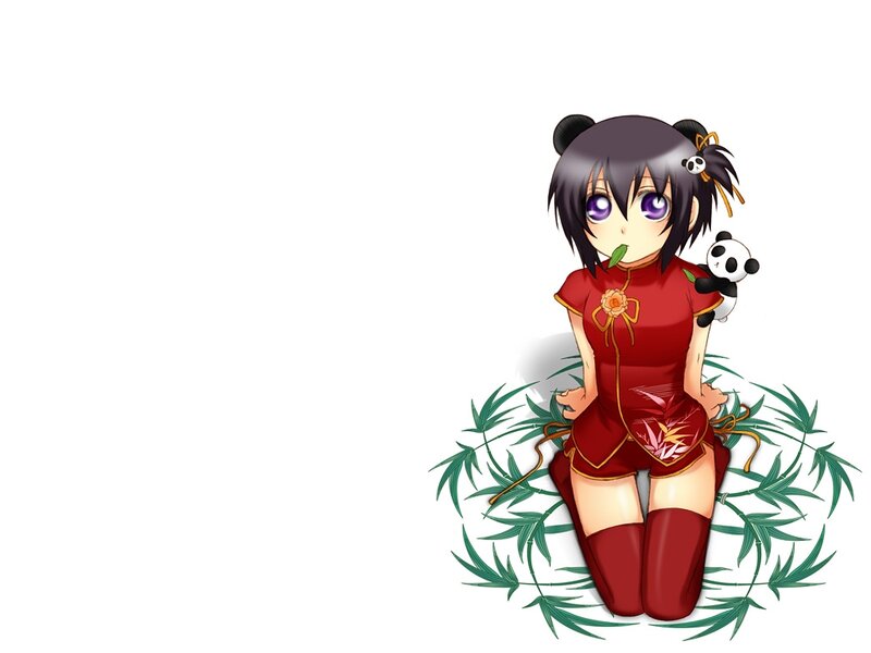 Anime Girl with Panda — Red