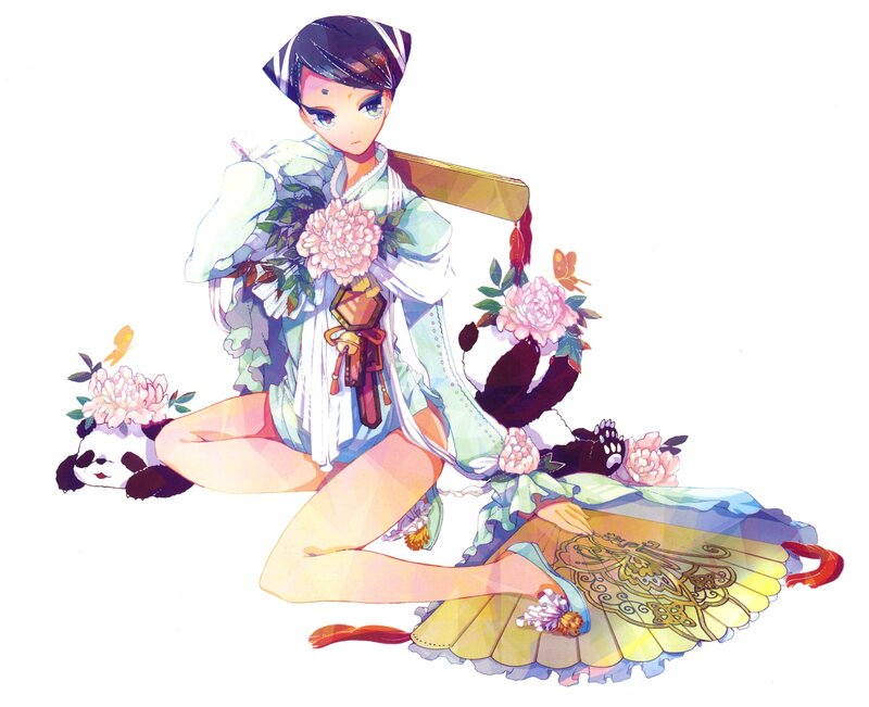 Anime Girl with Pandas — White