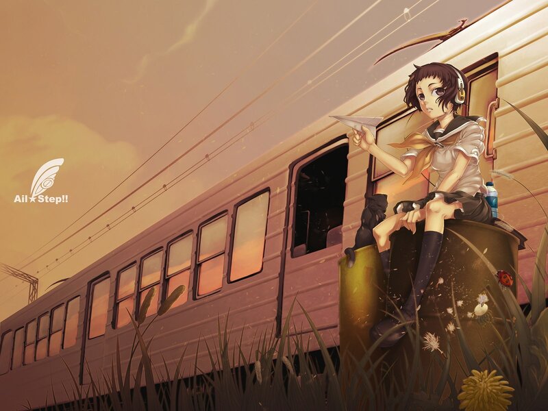 Anime girl with paper airplane