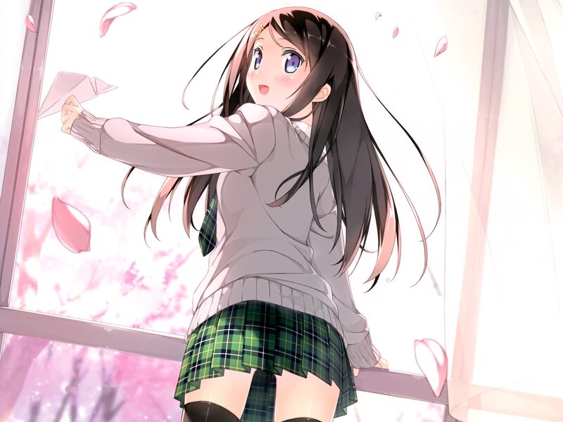 anime girl with paper airplane