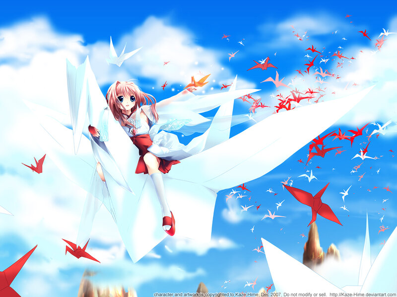 Anime Girl with Paper Cranes