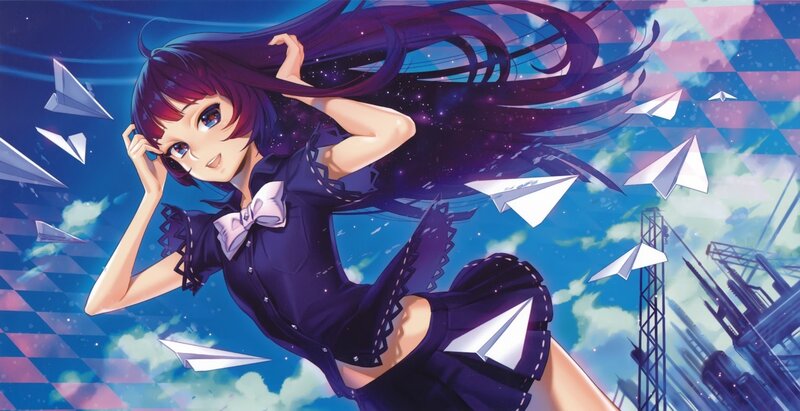 Anime girl with paper planes