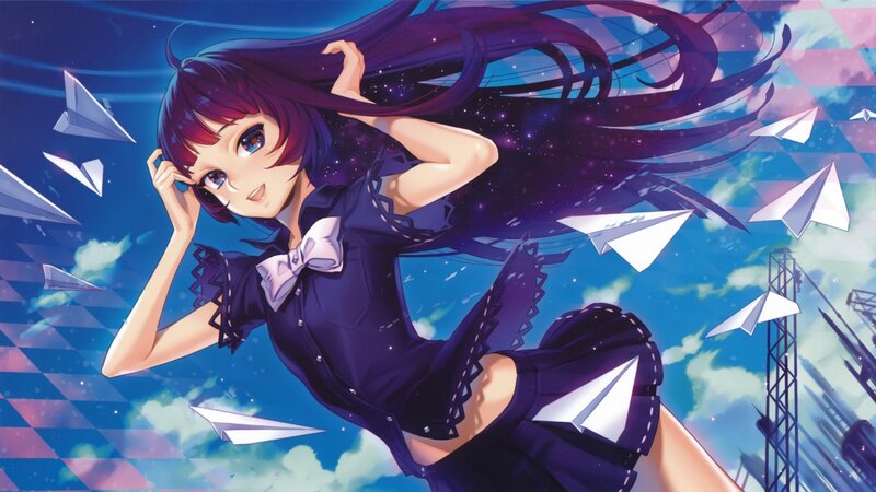 Anime girl with paper planes