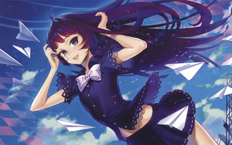 anime girl with paper planes