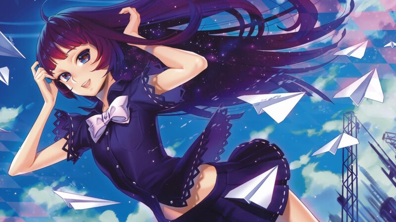 anime girl with paper planes