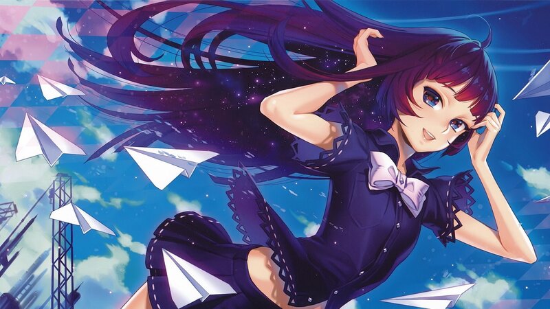 anime girl with paper planes