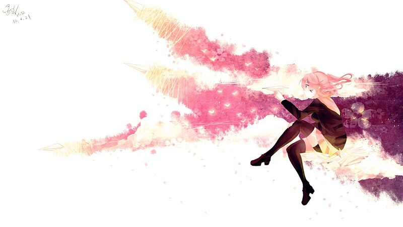 anime girl with paper planes