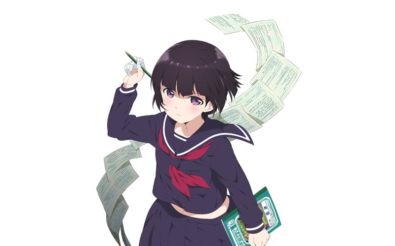 Anime Girl with Papers — Purple