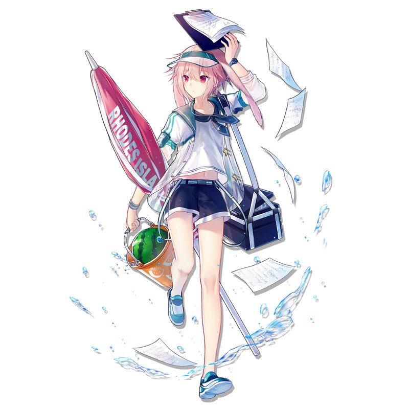 Anime Girl with Papers — White, Chaotic
