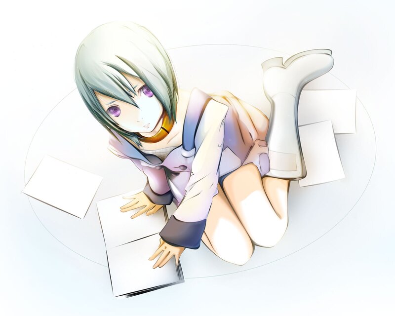 Anime Girl with Papers — White