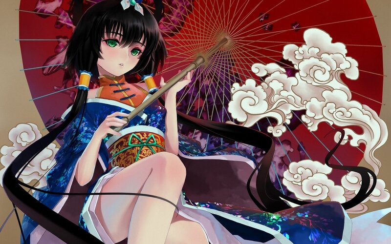 Anime Girl with Parasol — Blue