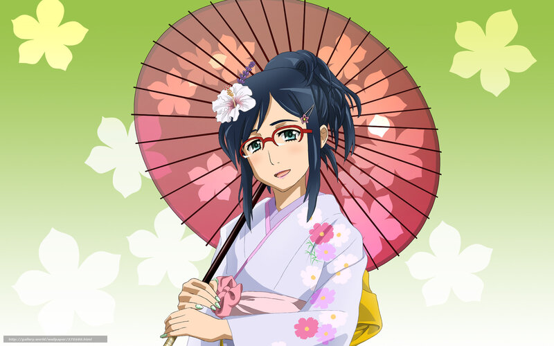 Anime Girl with Parasol — Green, Serene