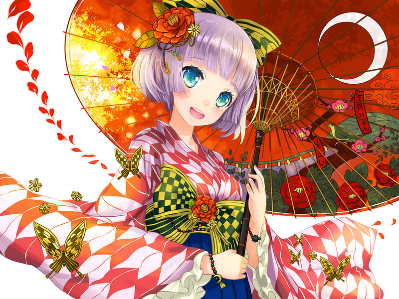 Anime Girl with Parasol — Red, Festive