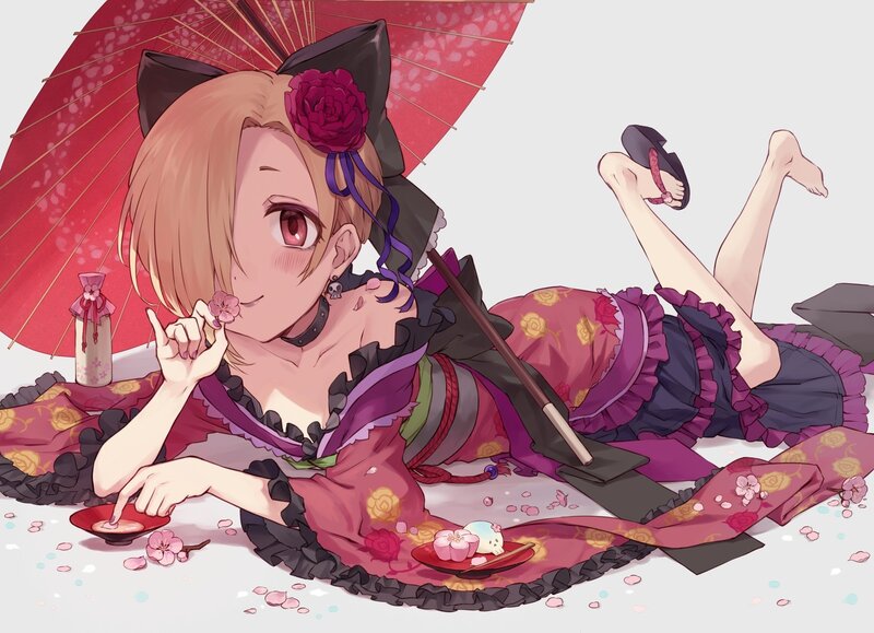 Anime Girl with Parasol — Red, Playful