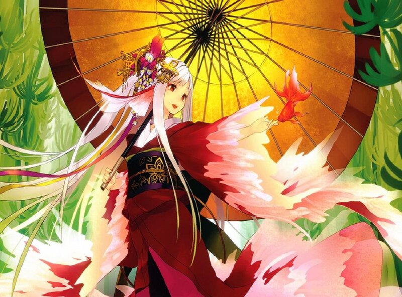 Anime Girl with Parasol — Red