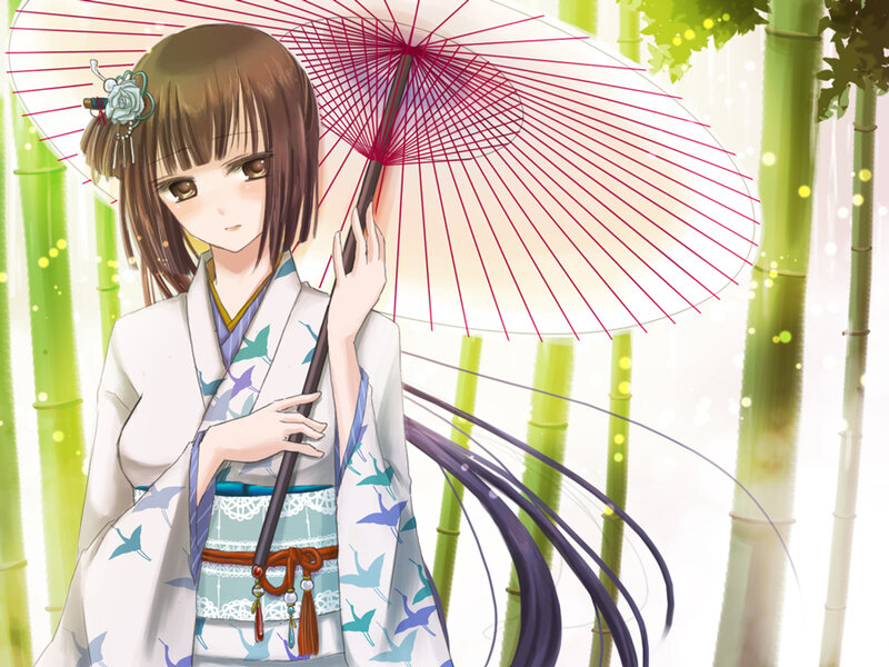 Anime Girl with Parasol — White