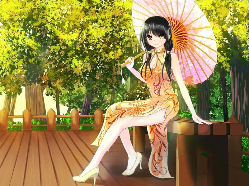 Anime Girl with Parasol — Yellow