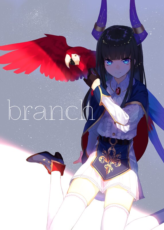 Anime Girl with Parrot — Blue