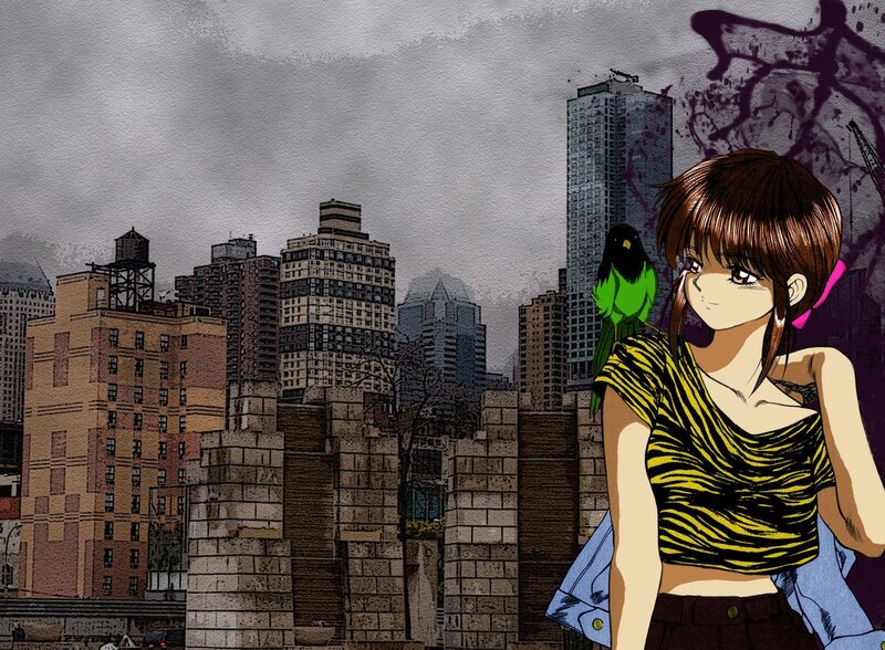 Anime Girl with Parrot — Brown