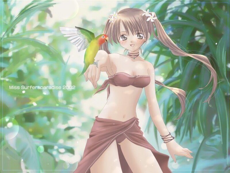 Anime Girl with Parrot — Green
