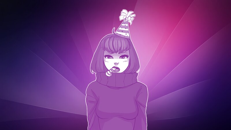 Anime Girl with Party Hat — Purple