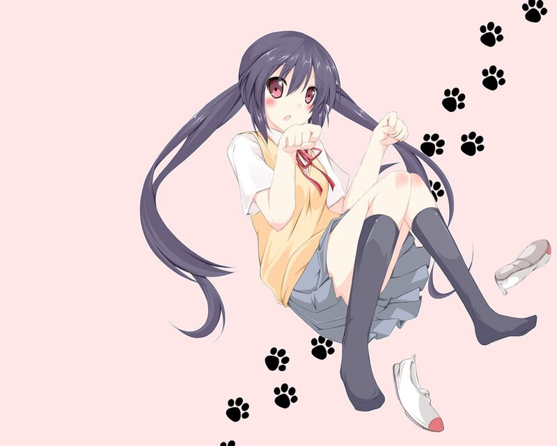 anime girl with paw prints