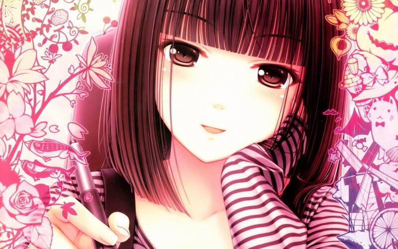 anime girl with pen