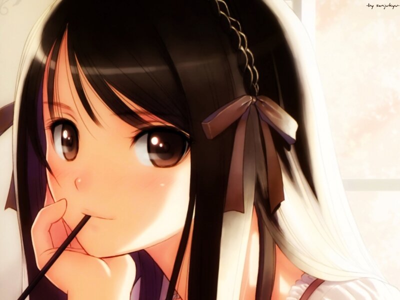 Anime Girl with Pen — Black